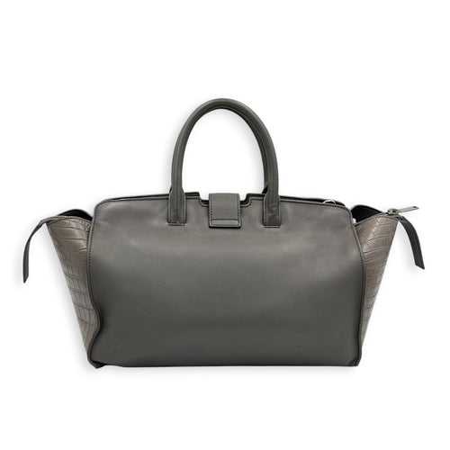 Cabas Shoulder Bag Small Grey in Crocodile Embossed Calfskin, Silver hardware
