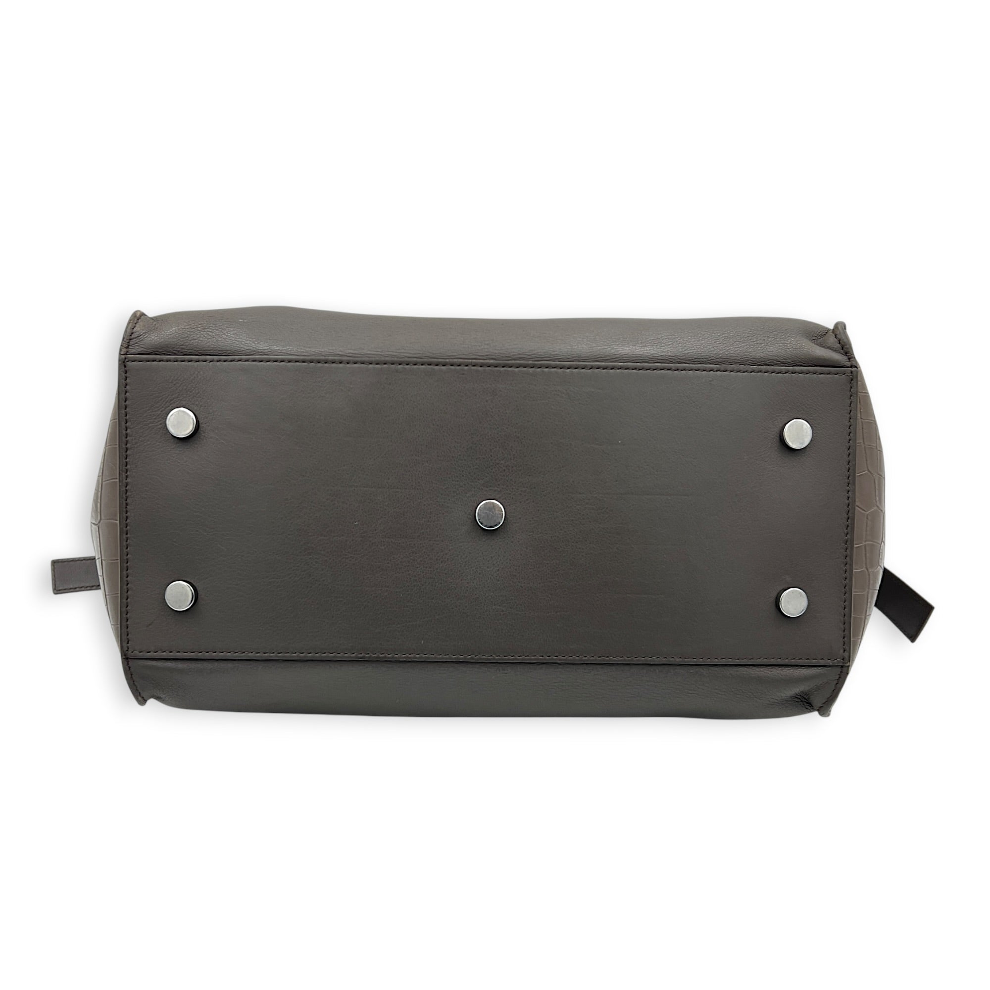 Cabas Shoulder Bag Small Grey in Crocodile Embossed Calfskin, Silver hardware