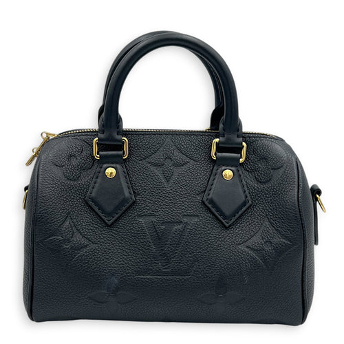 Speedy Bandouliere 20 Black Top Handle Bag in Empreinte Leather, Gold hardware
