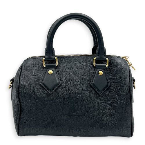 Speedy Bandouliere 20 Black Top Handle Bag in Empreinte Leather, Gold hardware