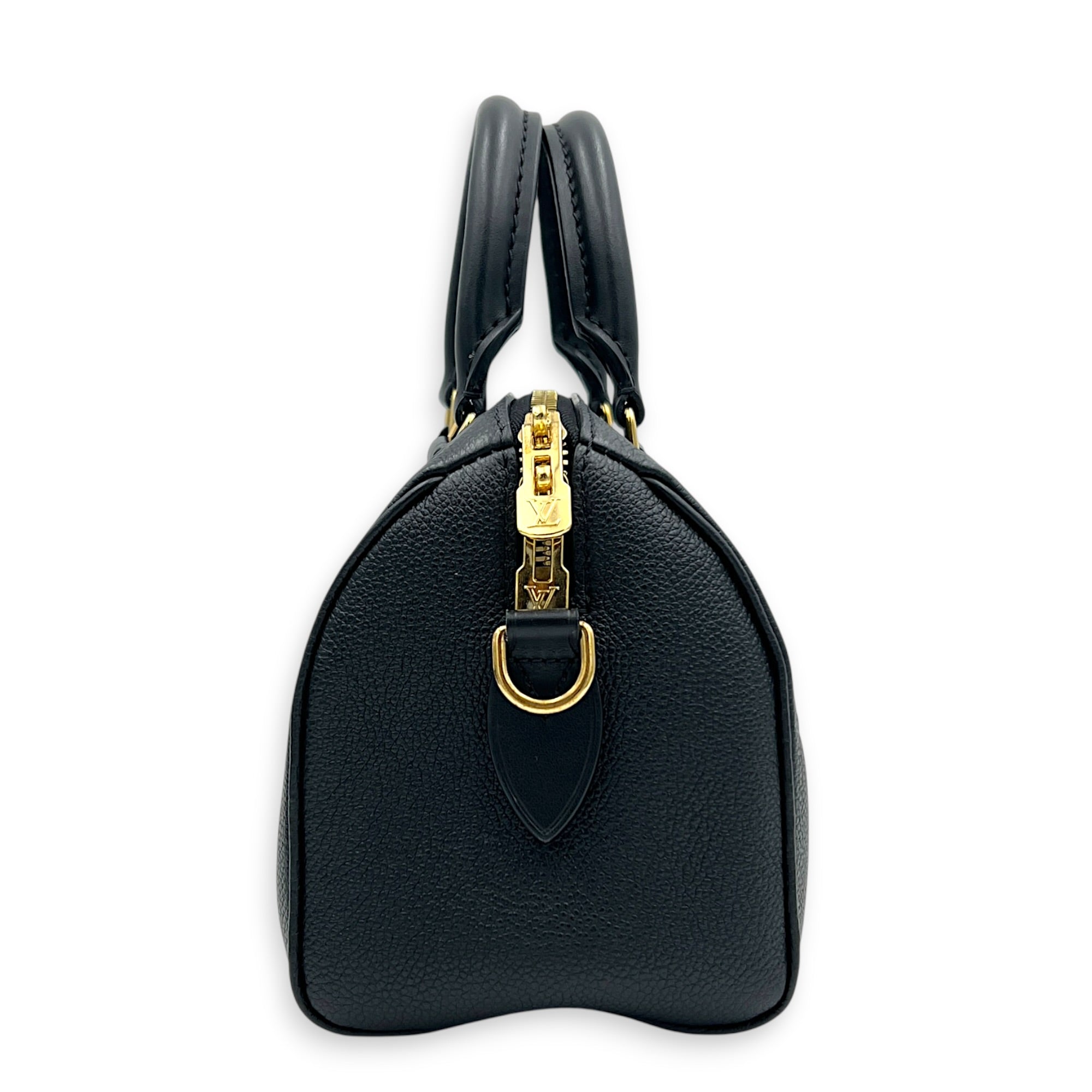 Speedy Bandouliere 20 Black Top Handle Bag in Empreinte Leather, Gold hardware