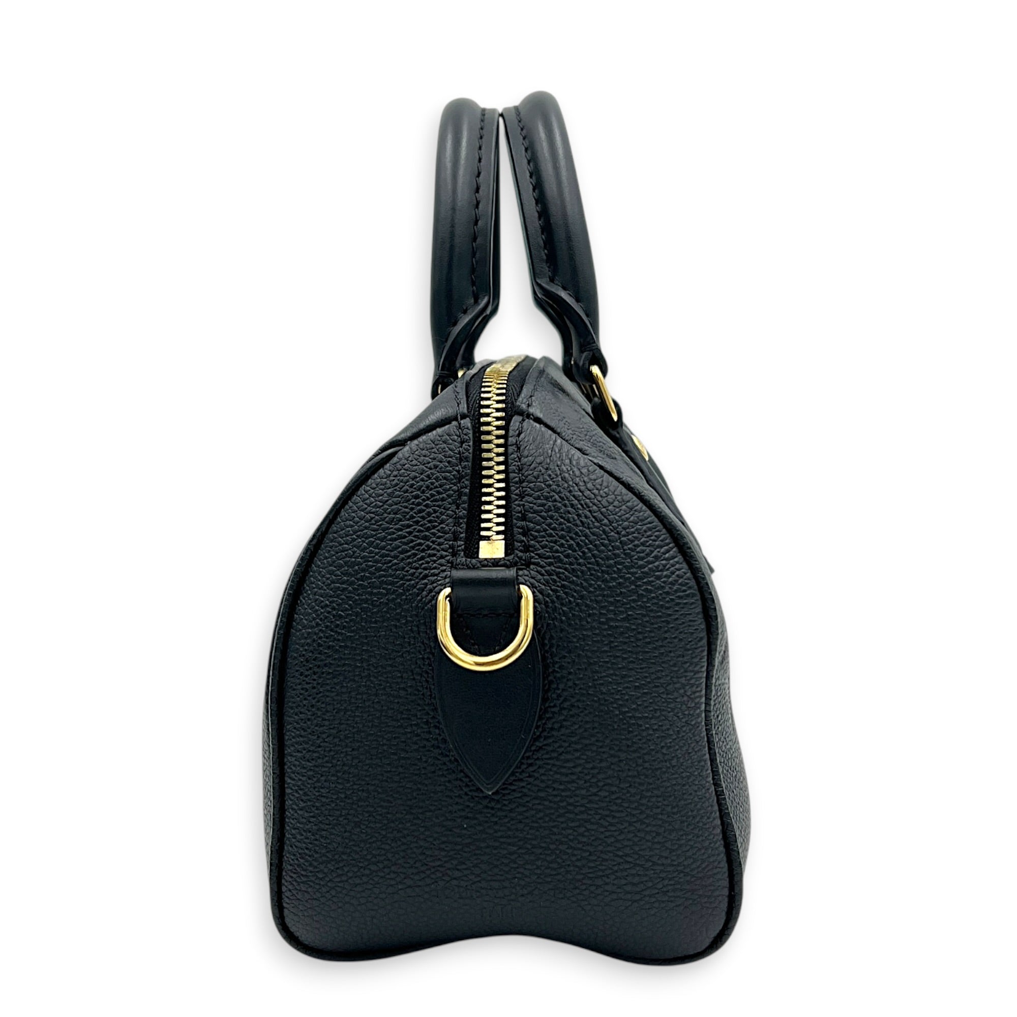 Speedy Bandouliere 20 Black Top Handle Bag in Empreinte Leather, Gold hardware