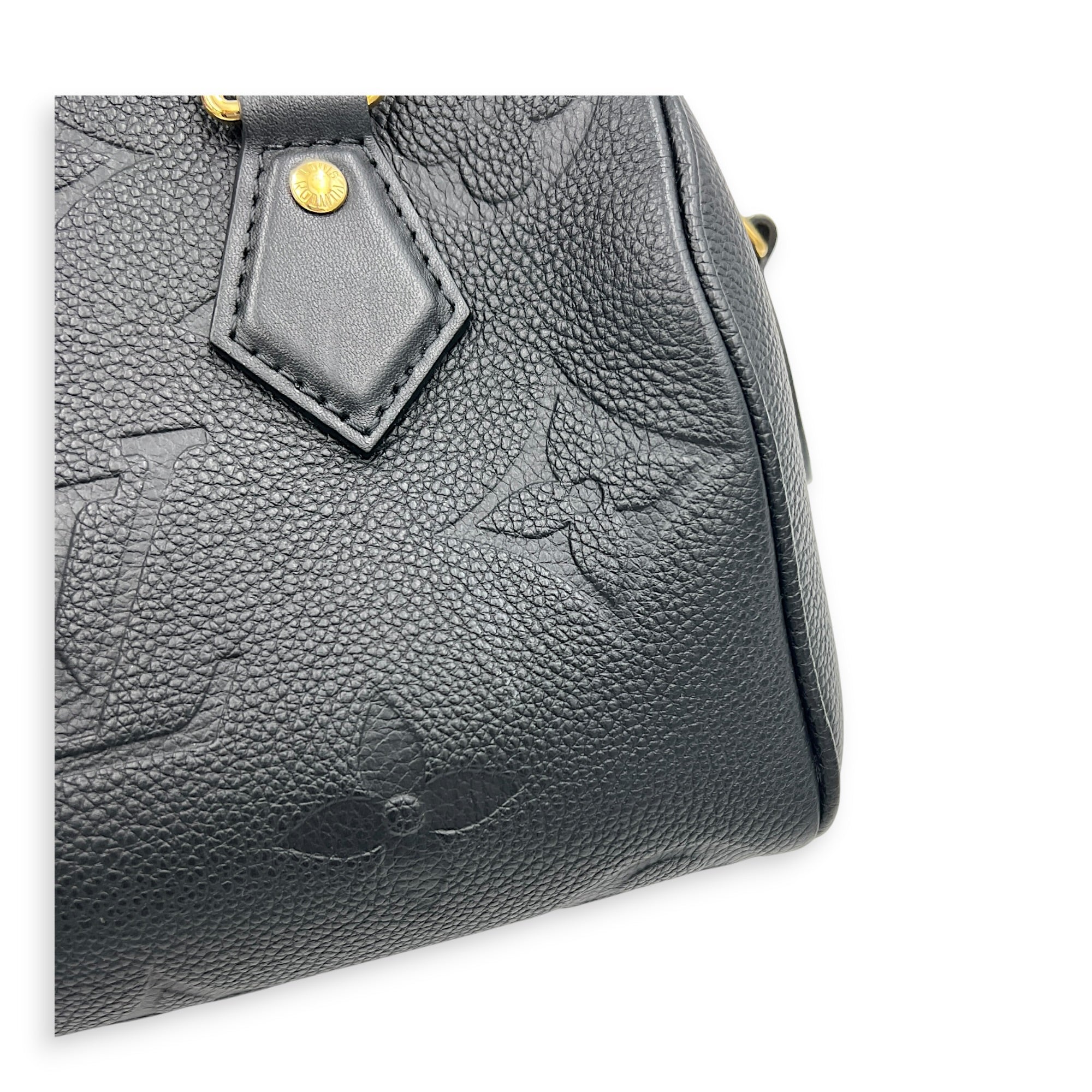 Speedy Bandouliere 20 Black Top Handle Bag in Empreinte Leather, Gold hardware