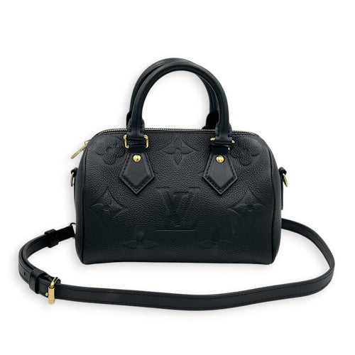 Speedy Bandouliere 20 Black Top Handle Bag in Empreinte Leather, Gold hardware