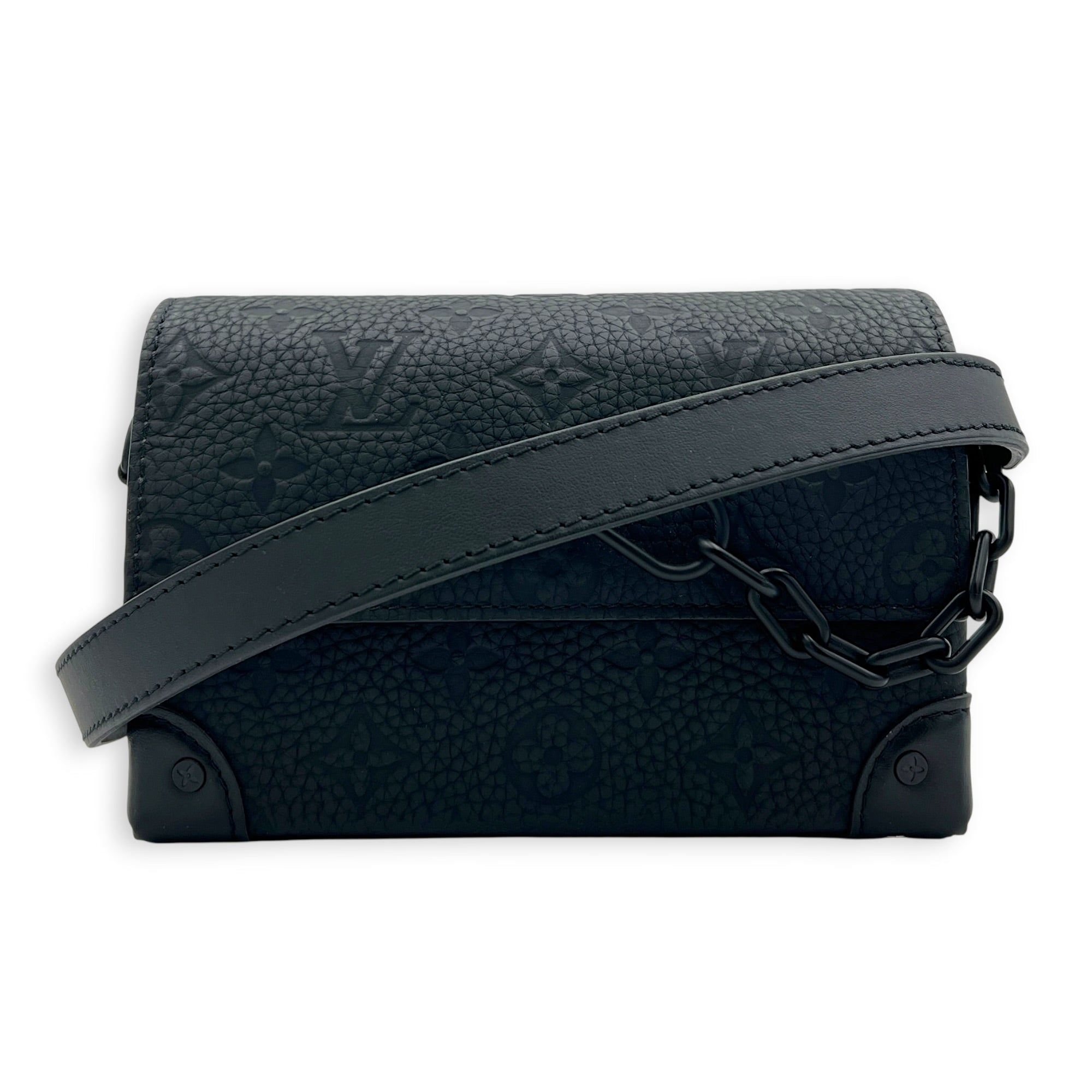 Steamer Crossbody Bag Black in Calfskin, Monochrome hardware