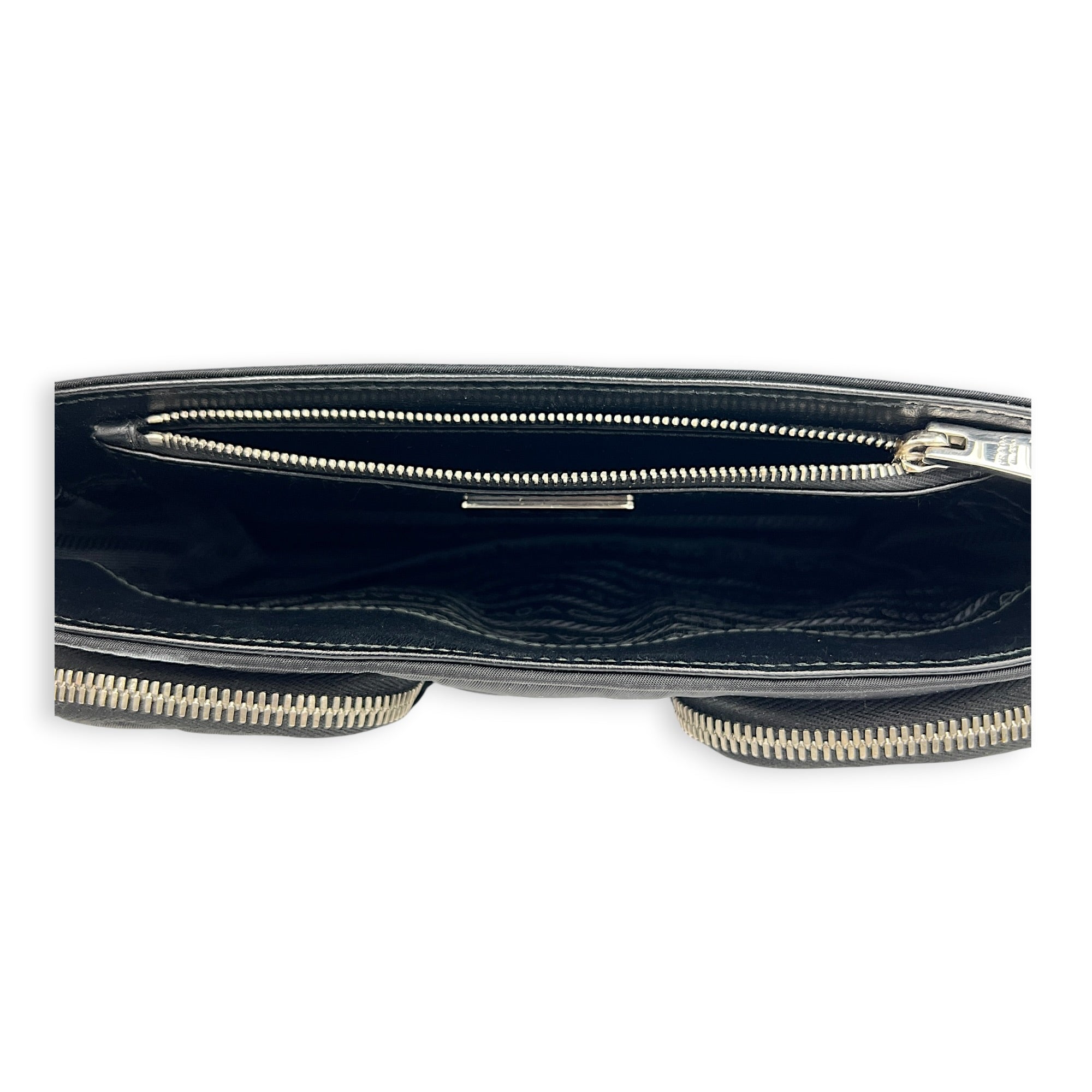 Buckle Pocket Black Crossbody Bag in Spazzolato & Re-Nylon, Silver hardware