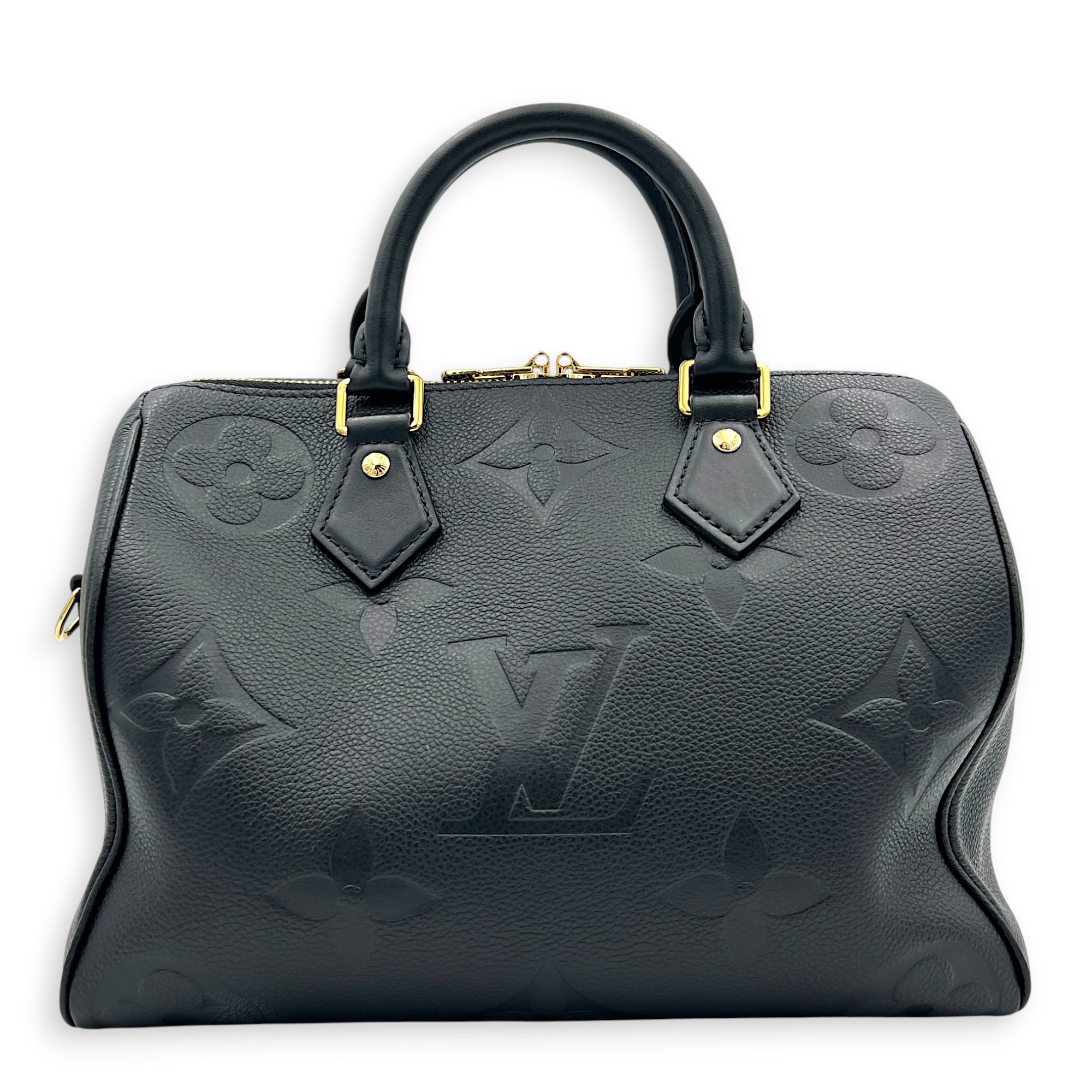 Speedy Bandouliere 25 Black Top Handle Bag in Empreinte Leather, Gold hardware