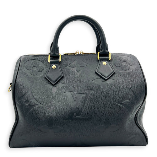 Speedy Bandouliere 25 Black Top Handle Bag in Empreinte Leather, Gold hardware