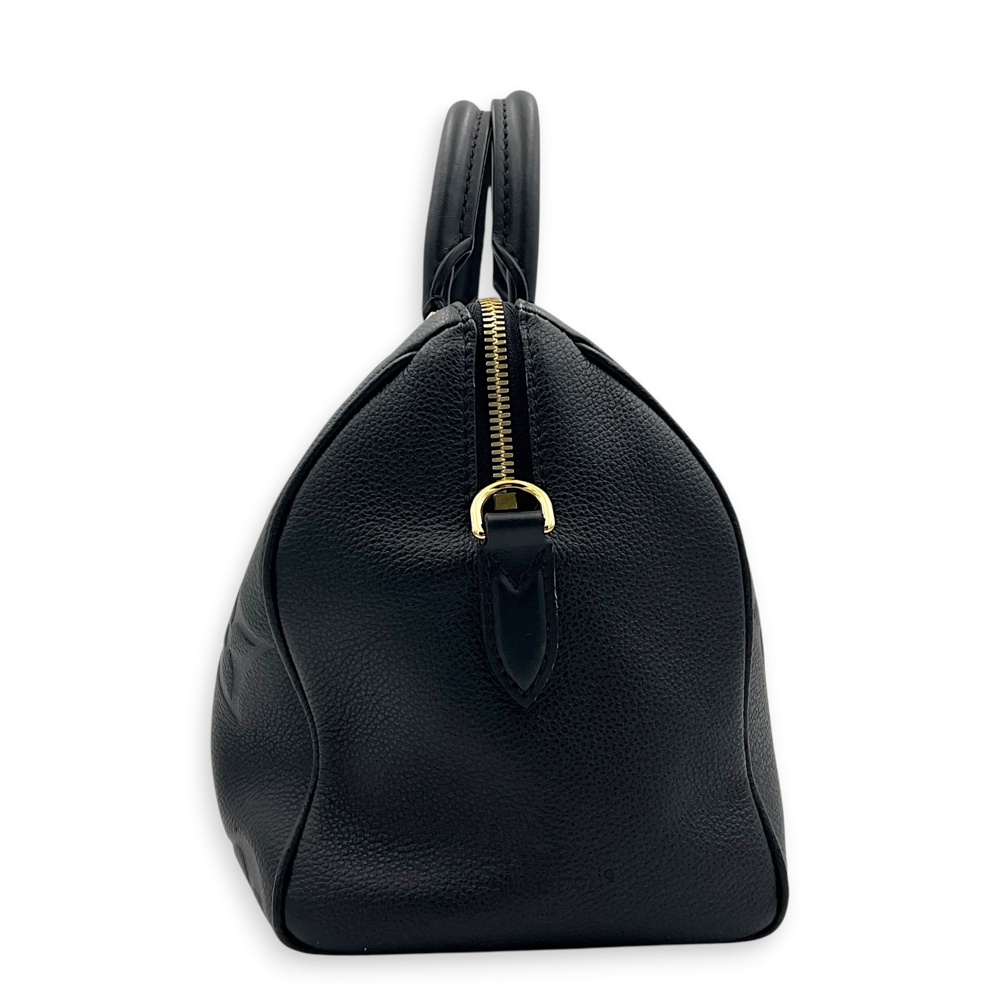 Speedy Bandouliere 25 Black Top Handle Bag in Empreinte Leather, Gold hardware