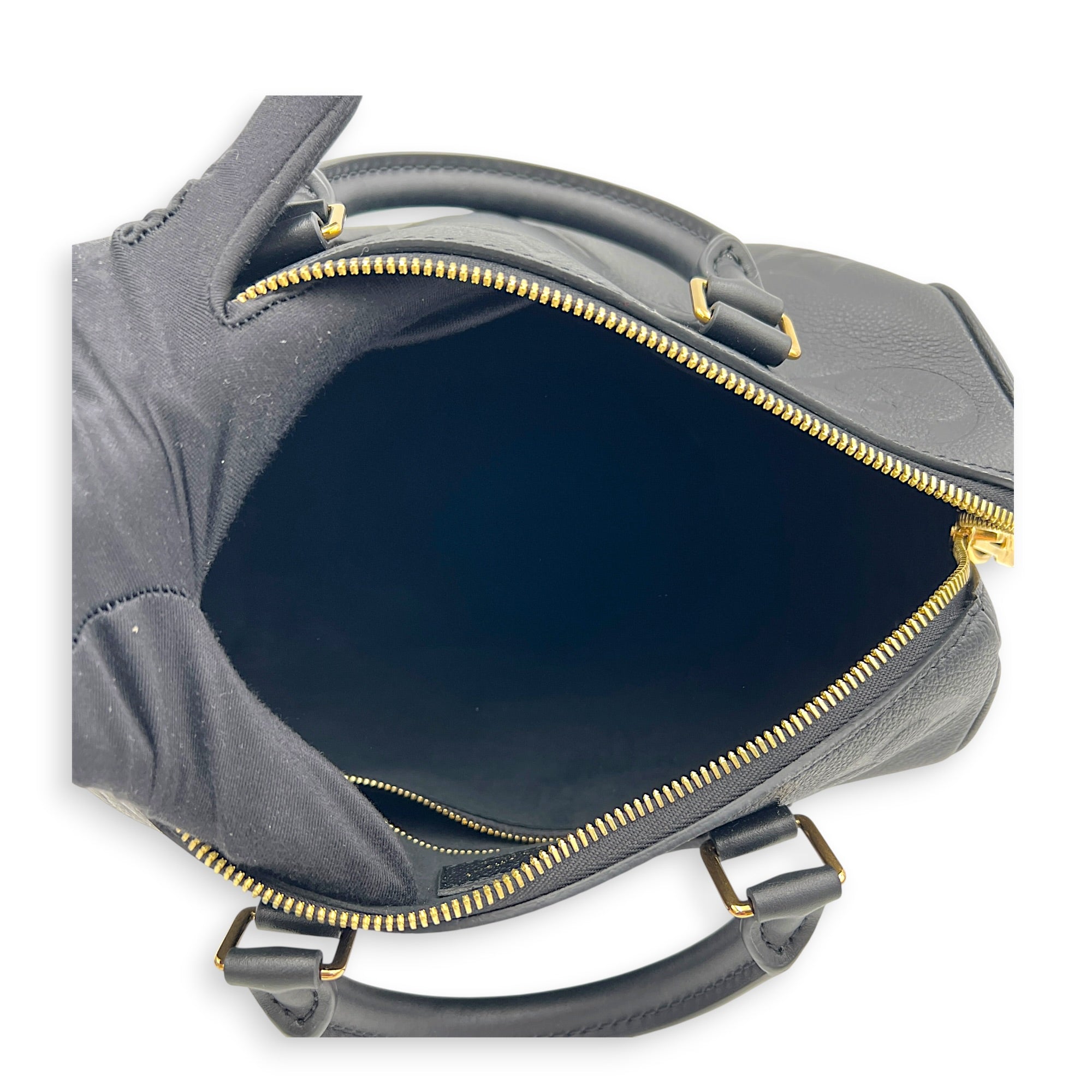 Speedy Bandouliere 25 Black Top Handle Bag in Empreinte Leather, Gold hardware