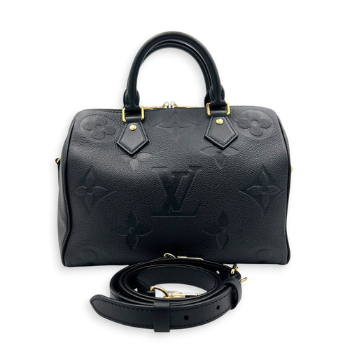 Speedy Bandouliere 25 Black Top Handle Bag in Empreinte Leather, Gold hardware