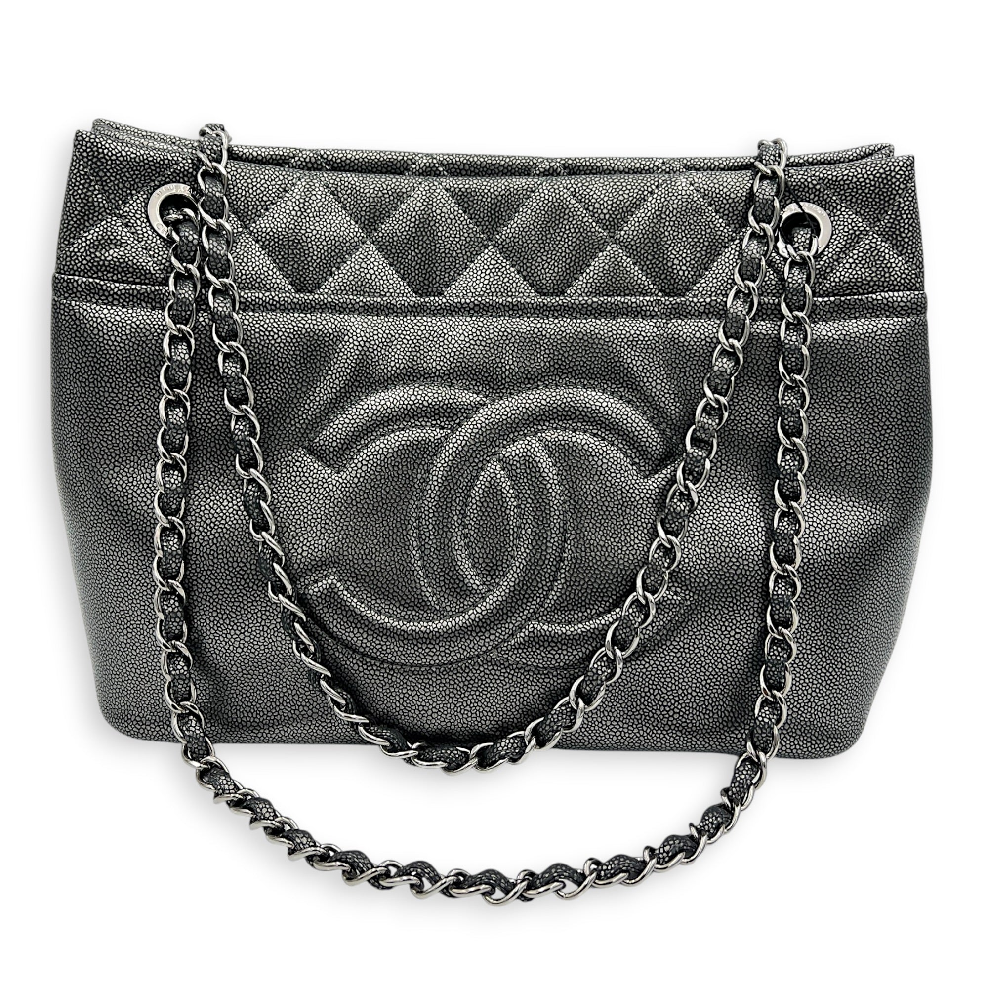 Timeless CC Tote Bag Silver in Caviar Leather, Silver hardware