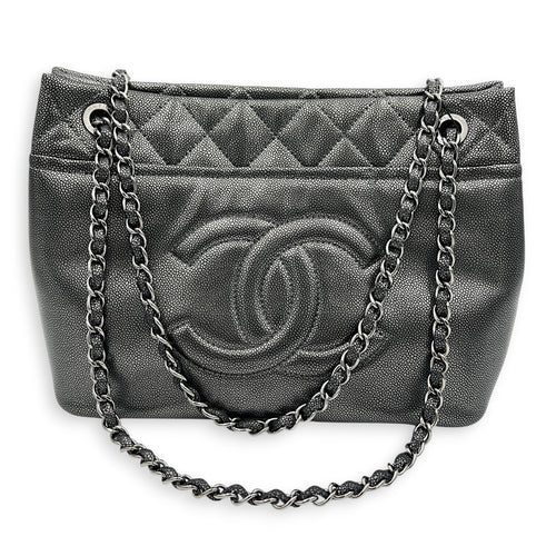 Timeless CC Tote Bag Silver in Caviar Leather, Silver hardware