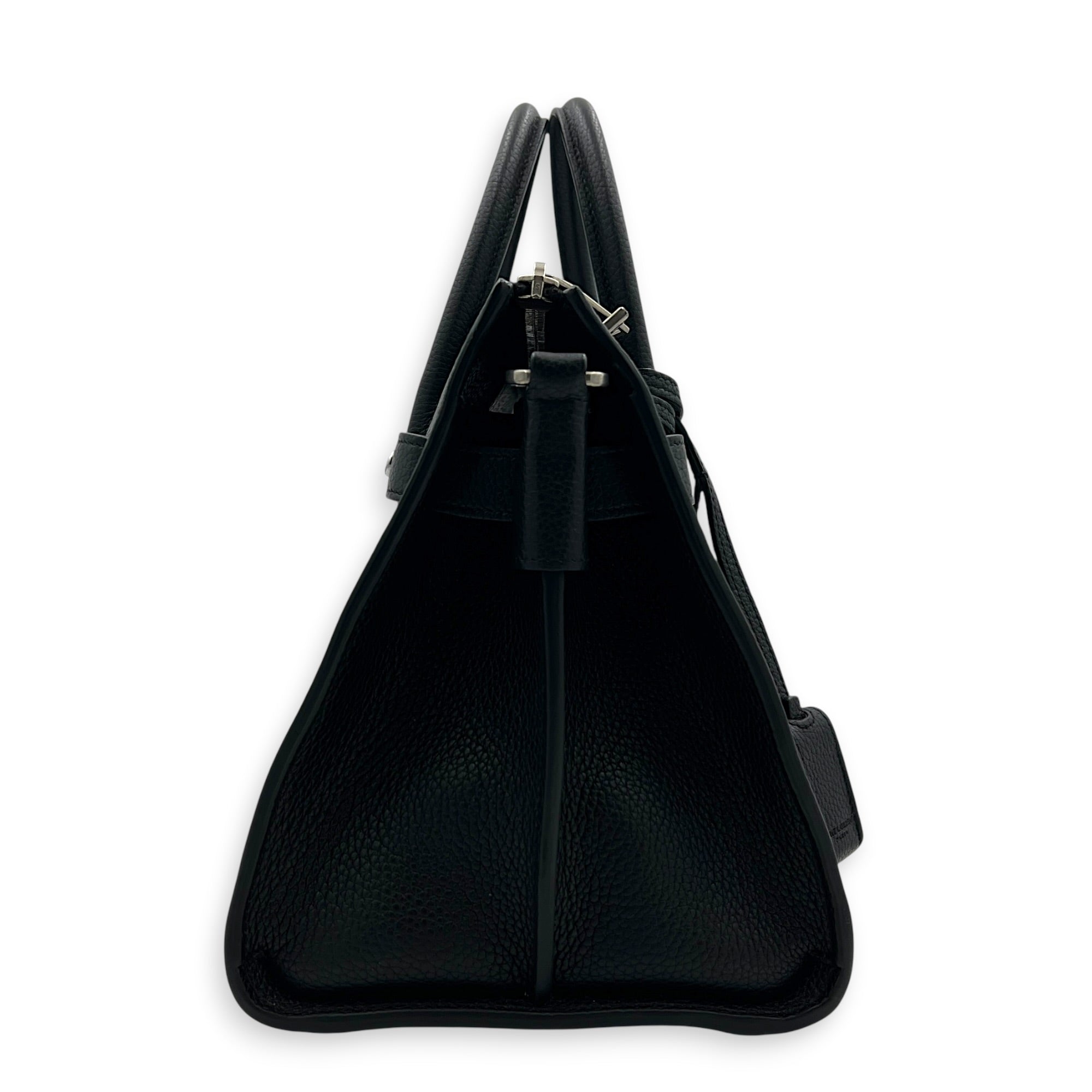 Sac de Jour Top Handle Bag Nano  Noir in Calfskin, Silver hardware