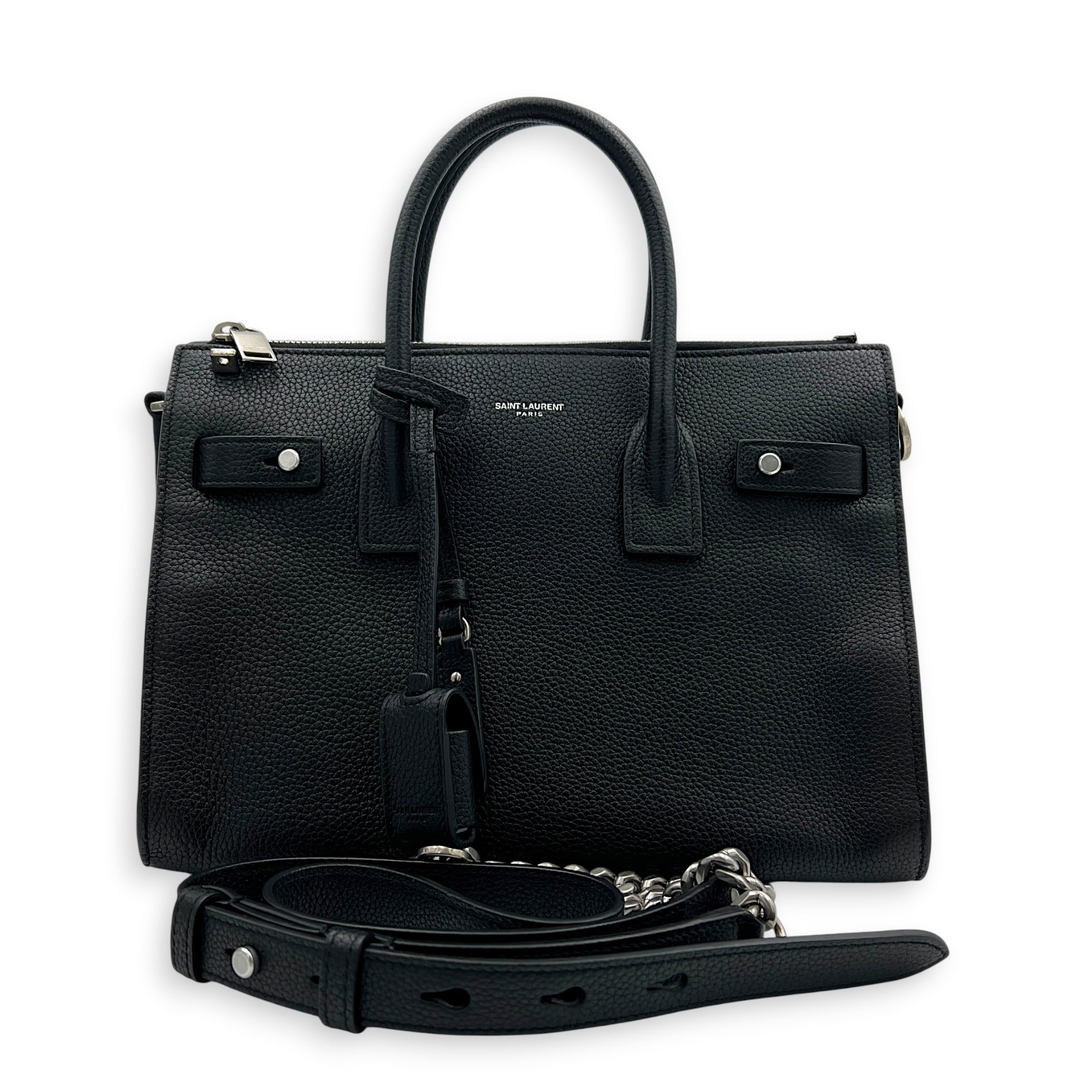 Sac de Jour Top Handle Bag Nano  Noir in Calfskin, Silver hardware