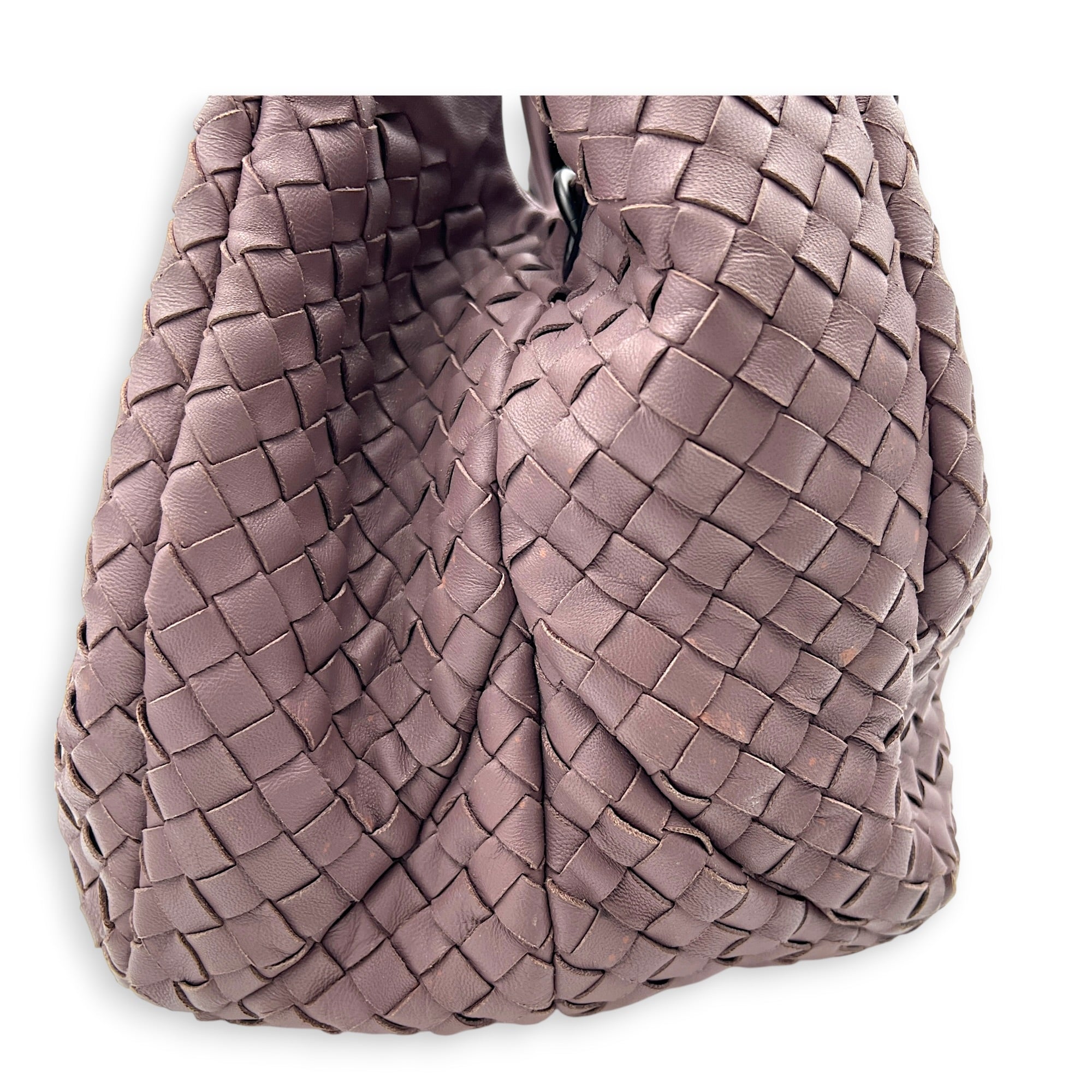 Campana Shoulder Bag Purple in Intrecciato Leather, Ruthenium hardware