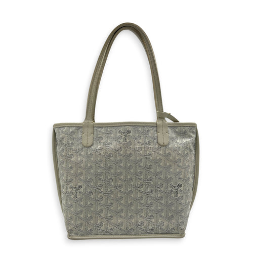 Anjou Mini White Tote Bag in Coated Canvas, Silver hardware