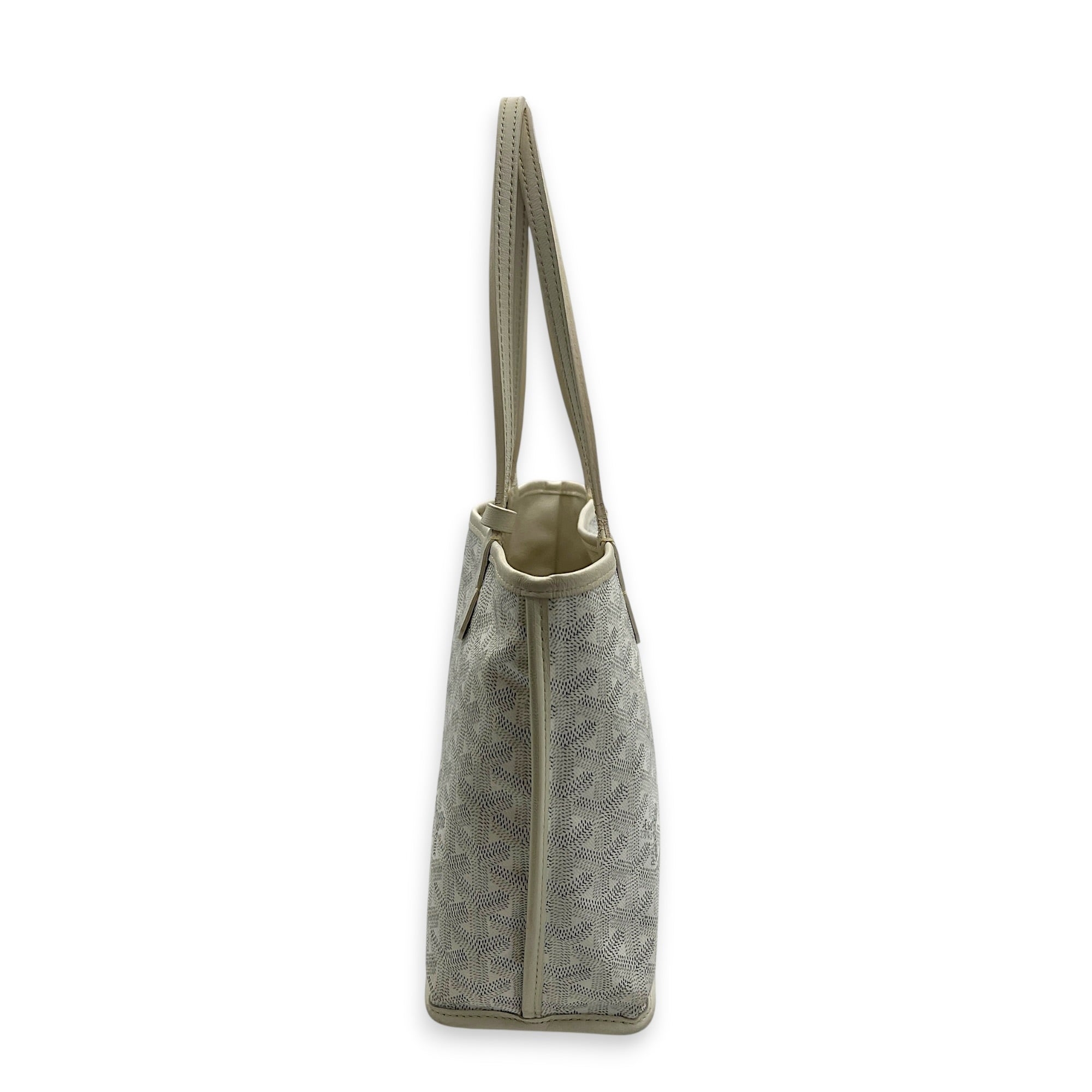 Anjou Mini White Tote Bag in Coated Canvas, Silver hardware