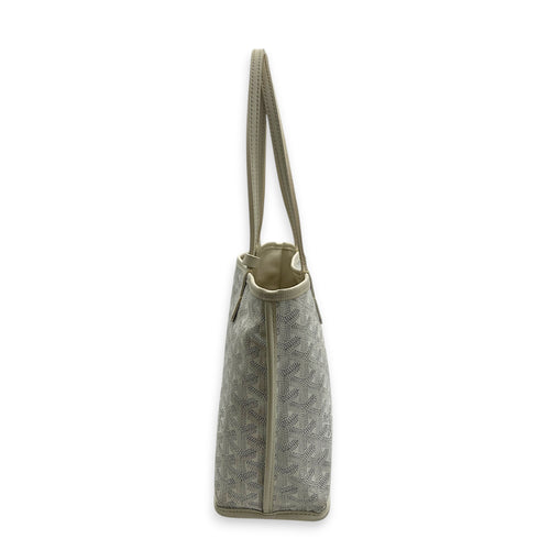 Anjou Mini White Tote Bag in Coated Canvas, Silver hardware