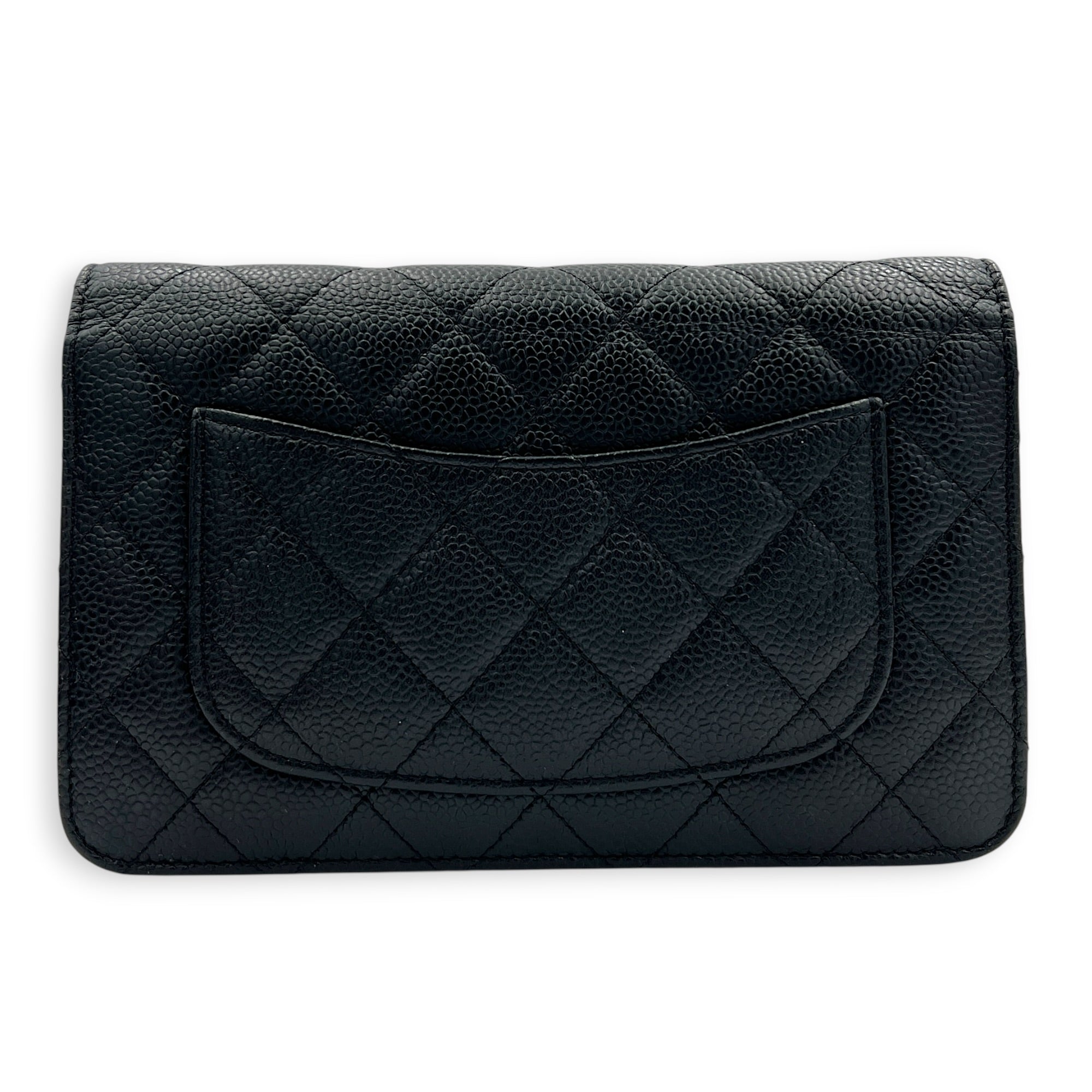 Classic Wallet On Chain Black in Caviar Leather, Silver hardware
