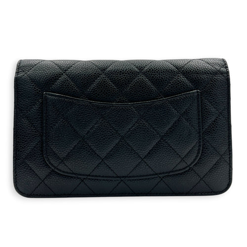 Classic Wallet On Chain Black in Caviar Leather, Silver hardware