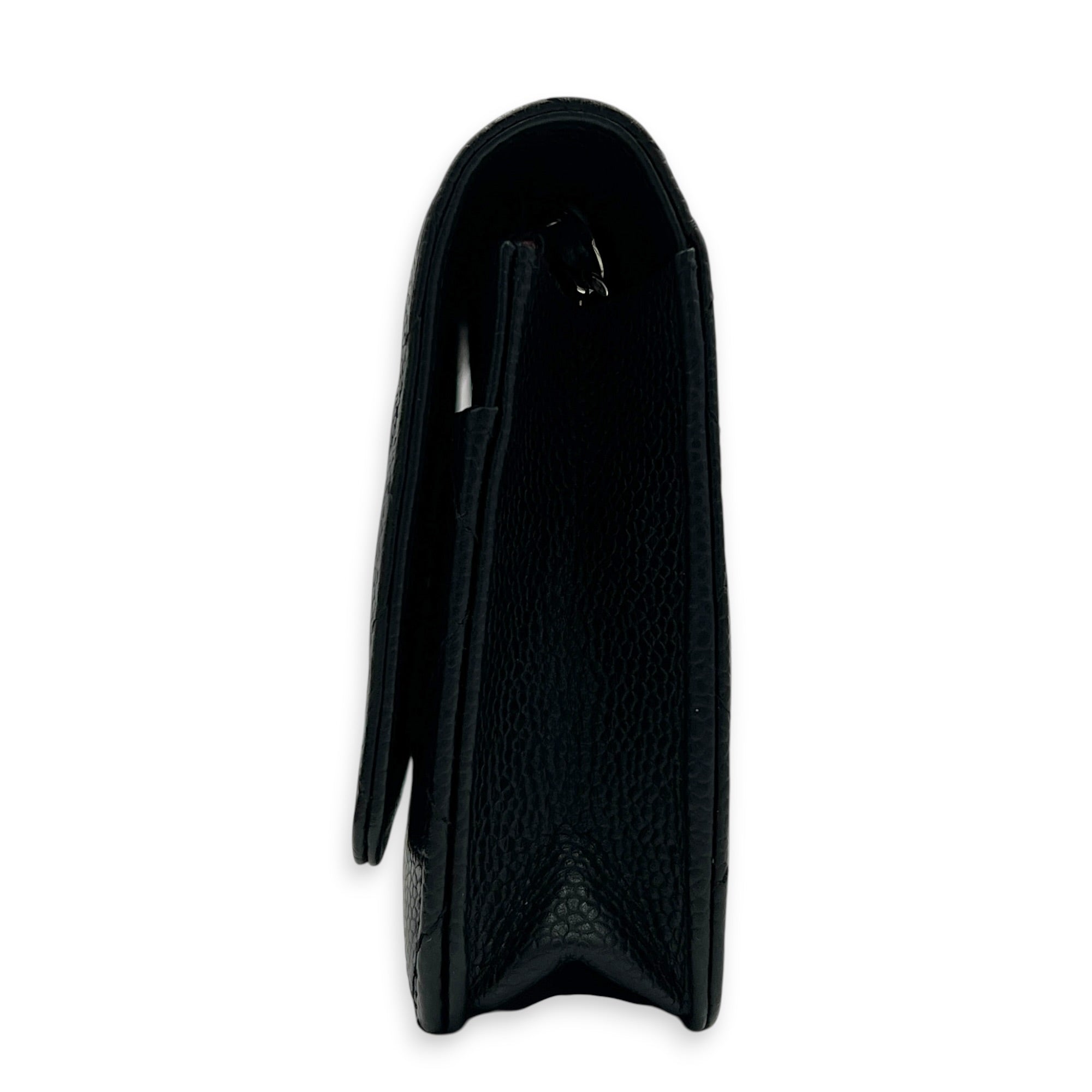 Classic Wallet On Chain Black in Caviar Leather, Silver hardware