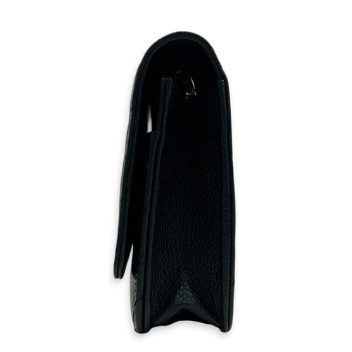 Classic Wallet On Chain Black in Caviar Leather, Silver hardware