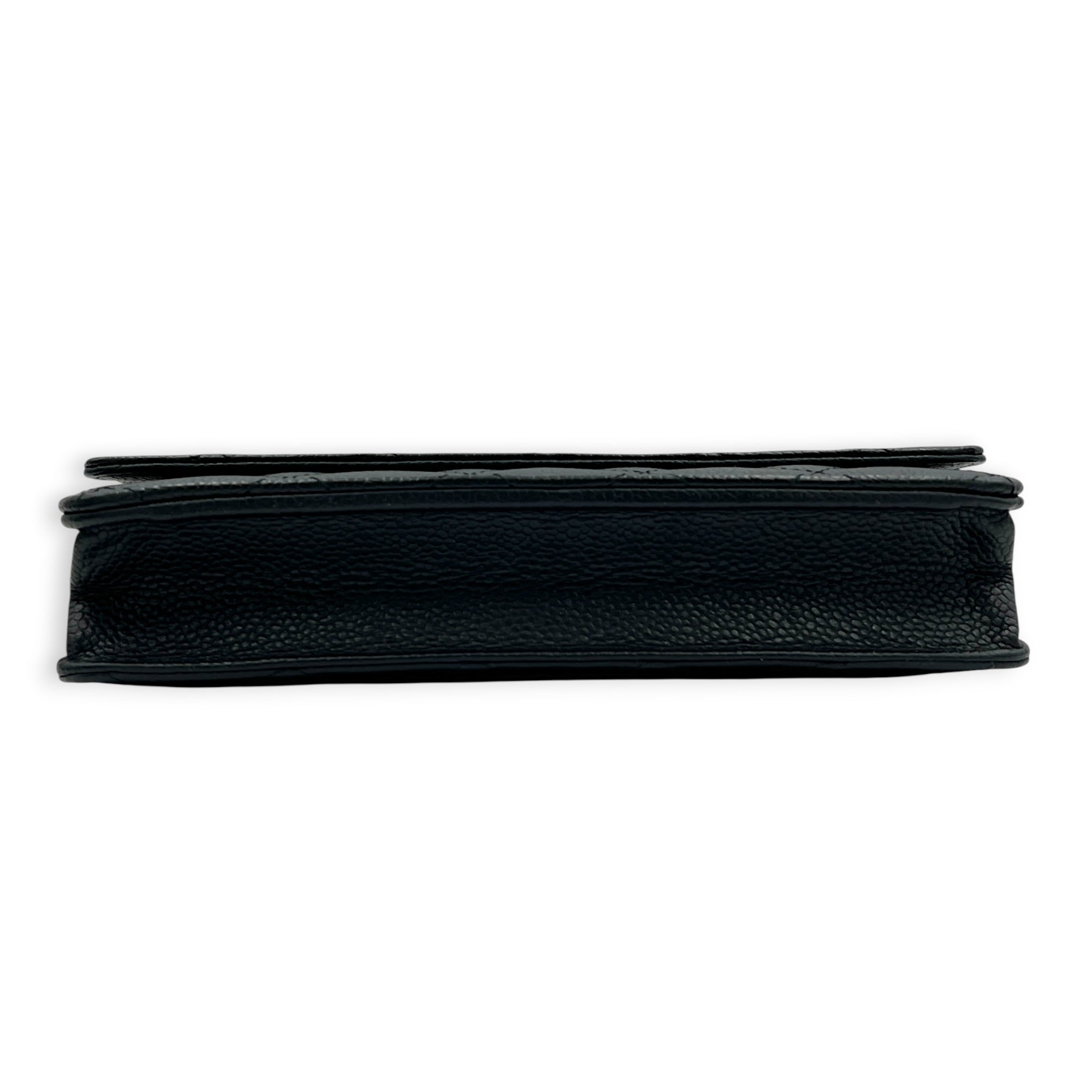 Classic Wallet On Chain Black in Caviar Leather, Silver hardware