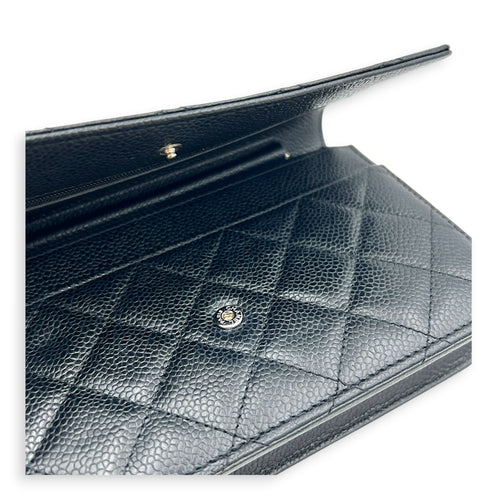 Classic Wallet On Chain Black in Caviar Leather, Silver hardware