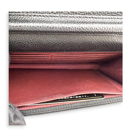 Classic Wallet On Chain Black in Caviar Leather, Silver hardware