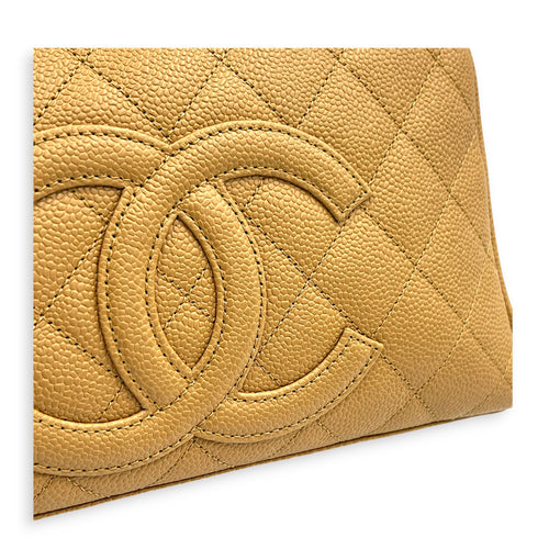 CC Boston Beige Top Handle Bag in Caviar Leather, Gold hardware