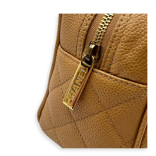 CC Boston Beige Top Handle Bag in Caviar Leather, Gold hardware