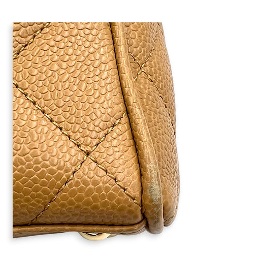 CC Boston Beige Top Handle Bag in Caviar Leather, Gold hardware