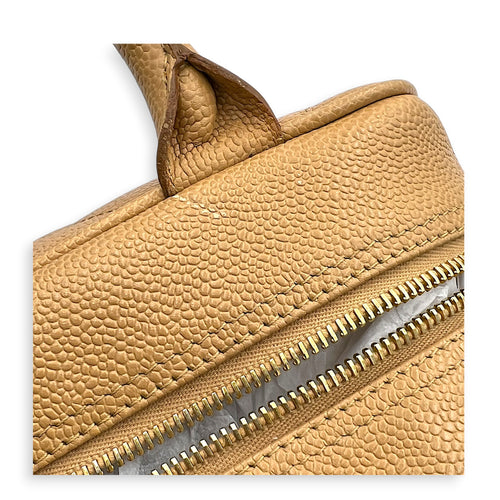 CC Boston Beige Top Handle Bag in Caviar Leather, Gold hardware