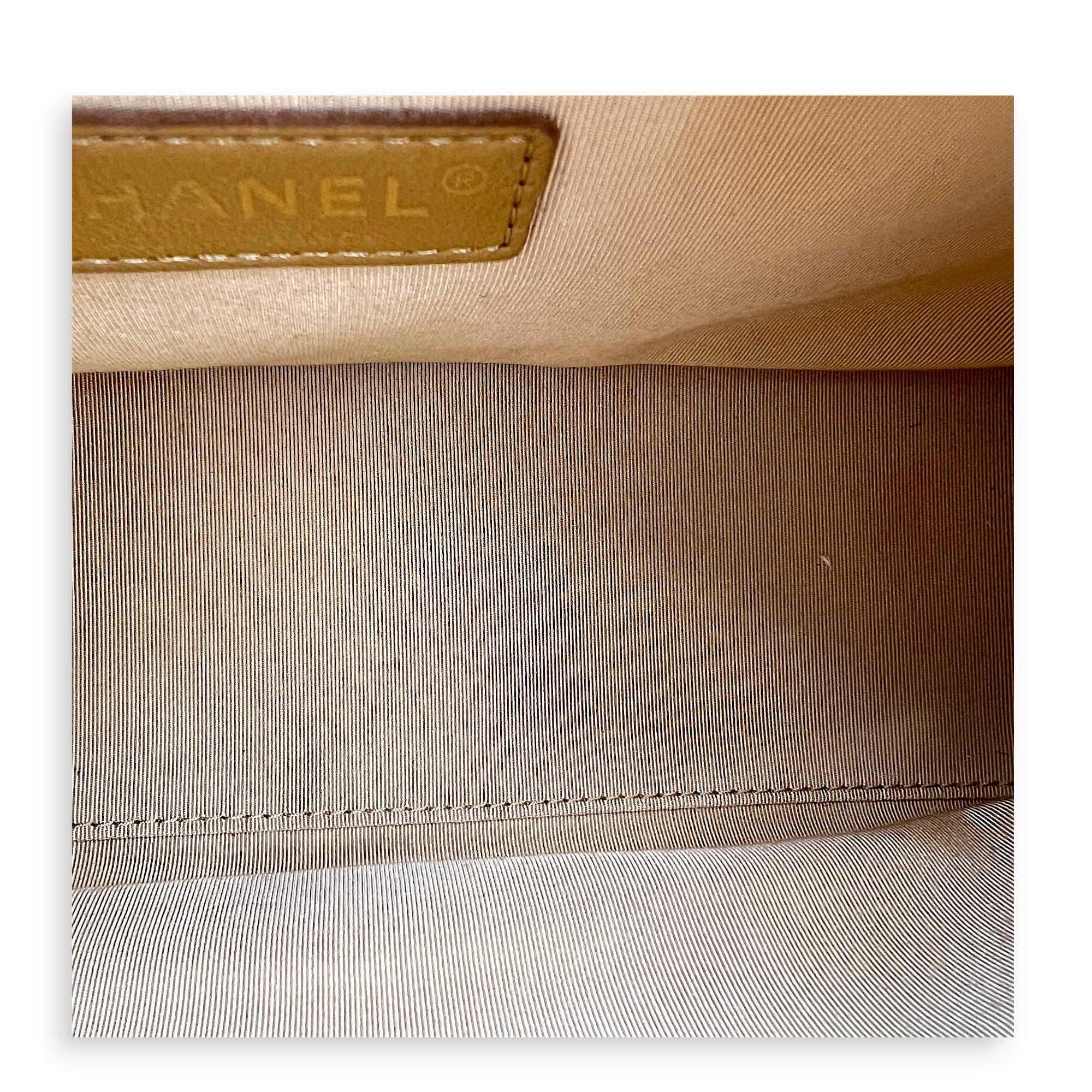 CC Boston Beige Top Handle Bag in Caviar Leather, Gold hardware