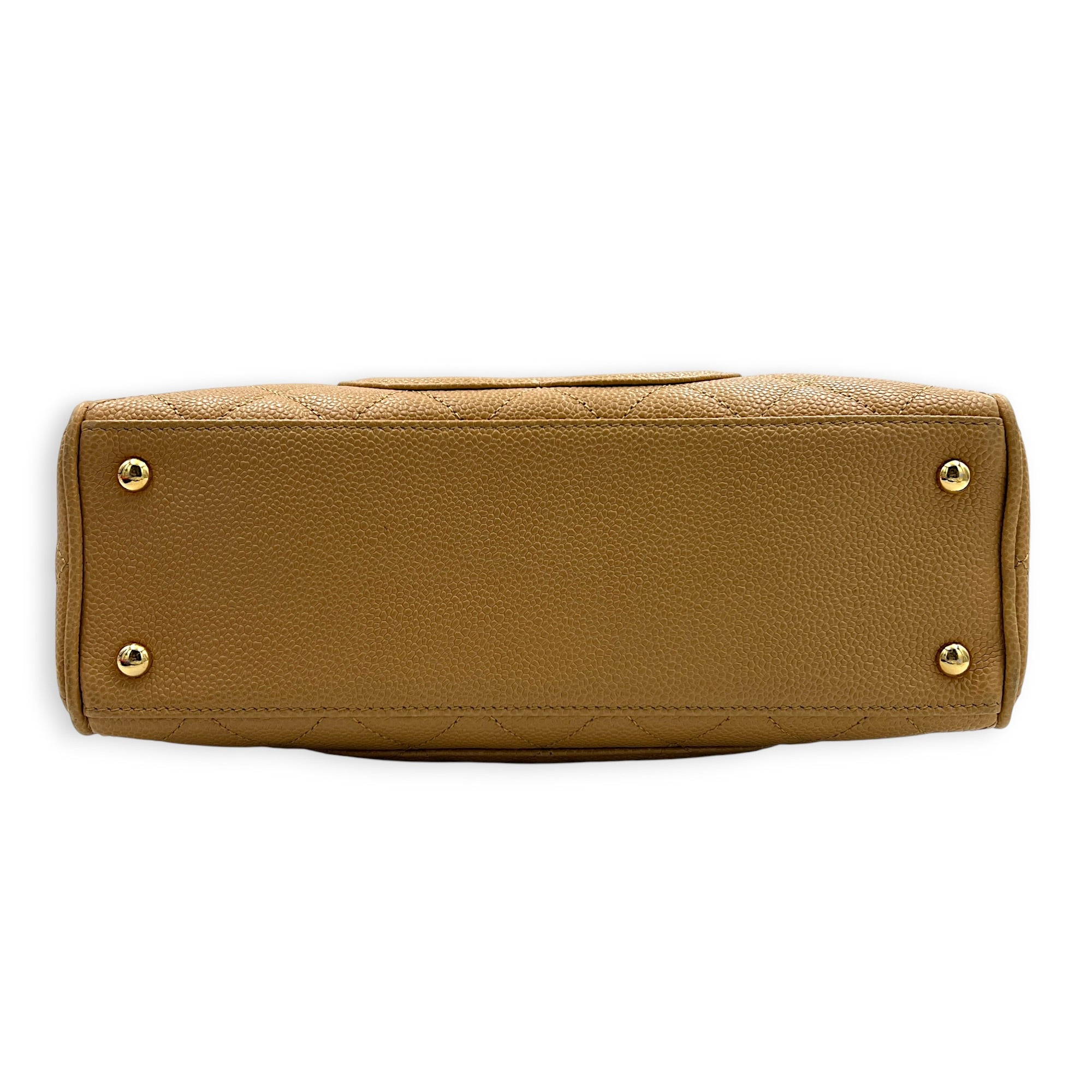 CC Boston Beige Top Handle Bag in Caviar Leather, Gold hardware