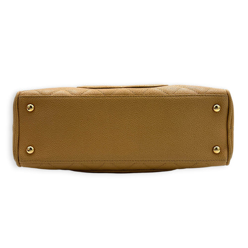 CC Boston Beige Top Handle Bag in Caviar Leather, Gold hardware