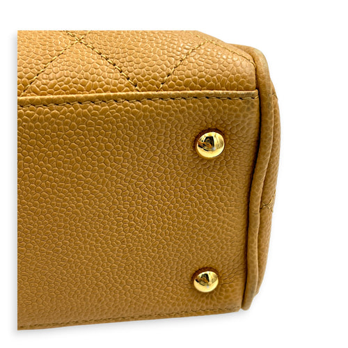 CC Boston Beige Top Handle Bag in Caviar Leather, Gold hardware