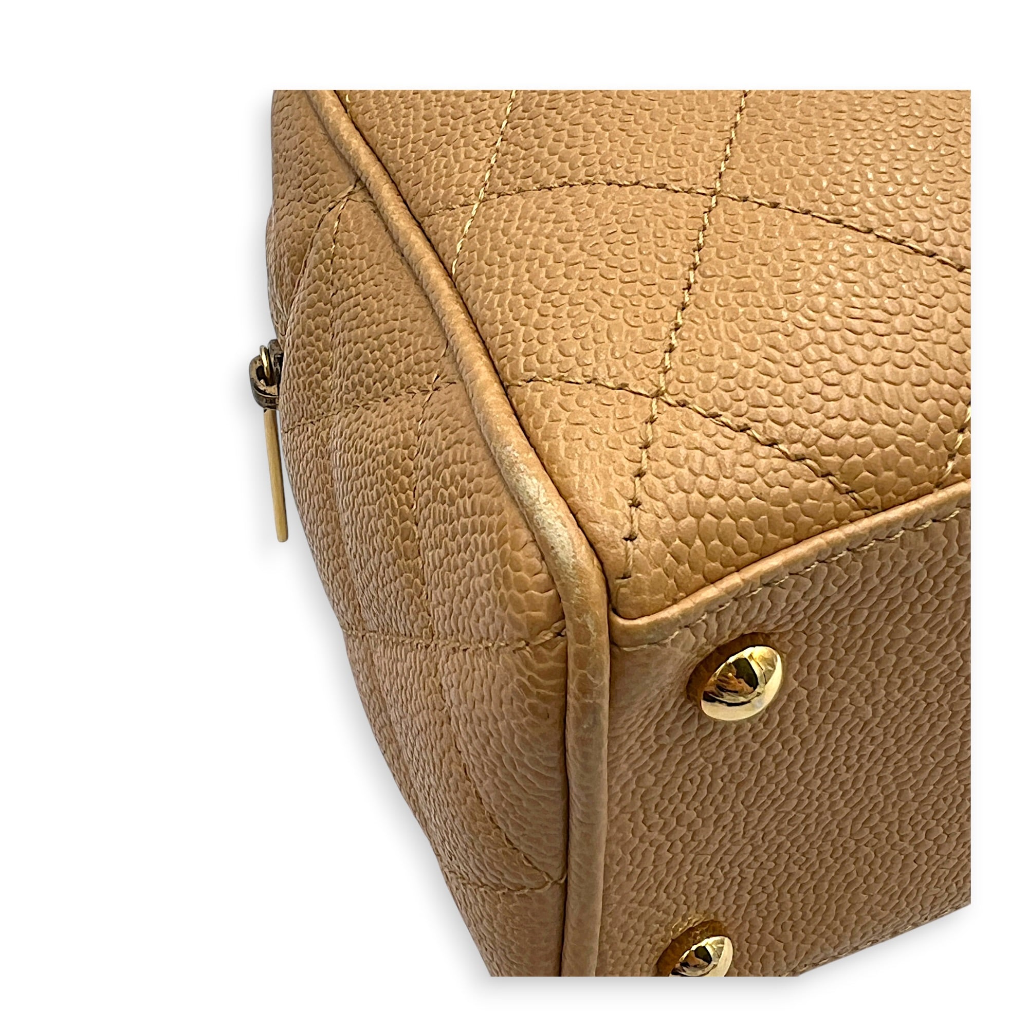 CC Boston Beige Top Handle Bag in Caviar Leather, Gold hardware
