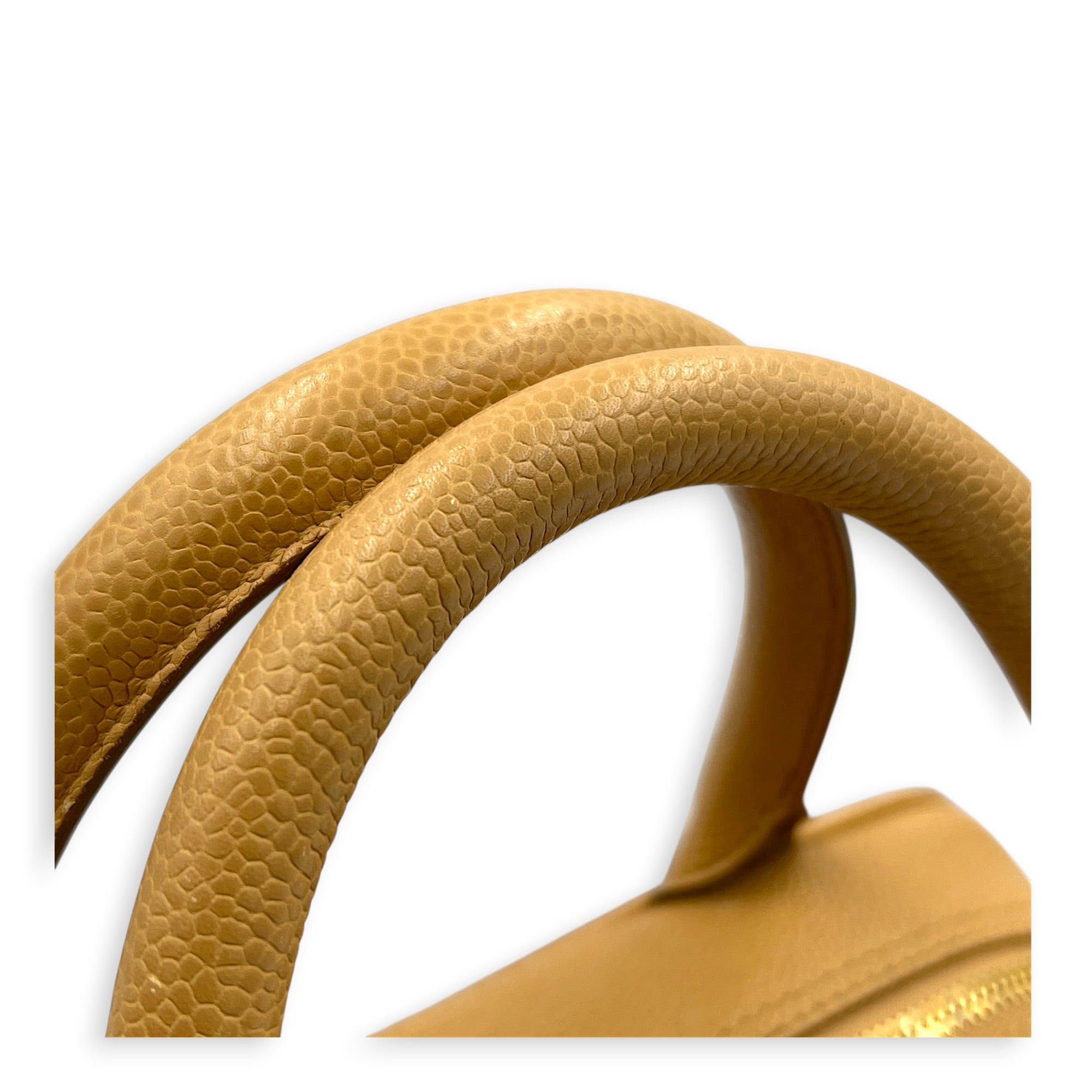 CC Boston Beige Top Handle Bag in Caviar Leather, Gold hardware
