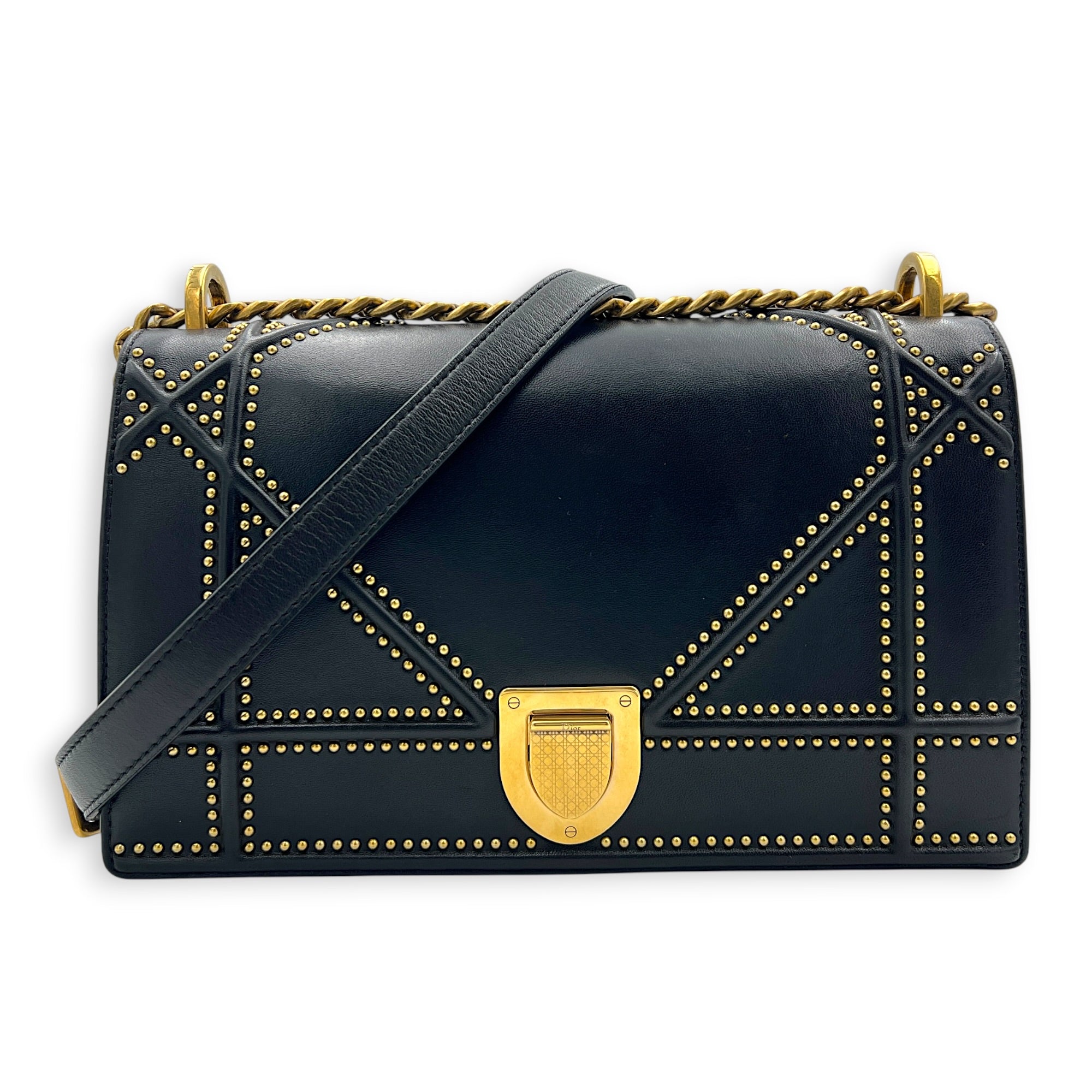 Diorama Shoulder Bag Black in Calfskin, Gold hardware