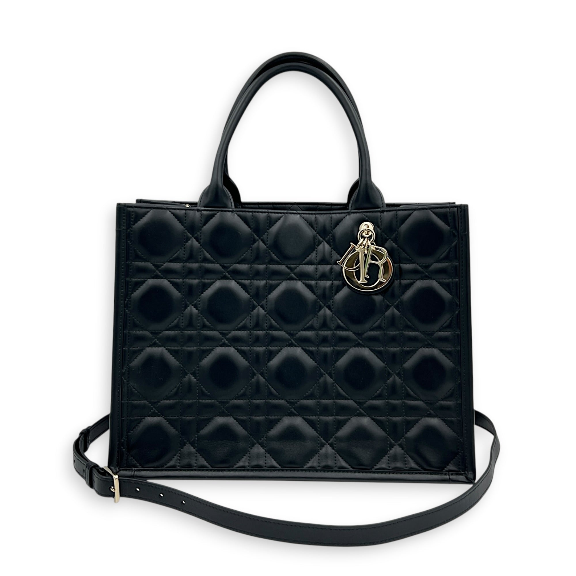 Book Tote Tote Bag Medium Black in Calfskin, Gold hardware