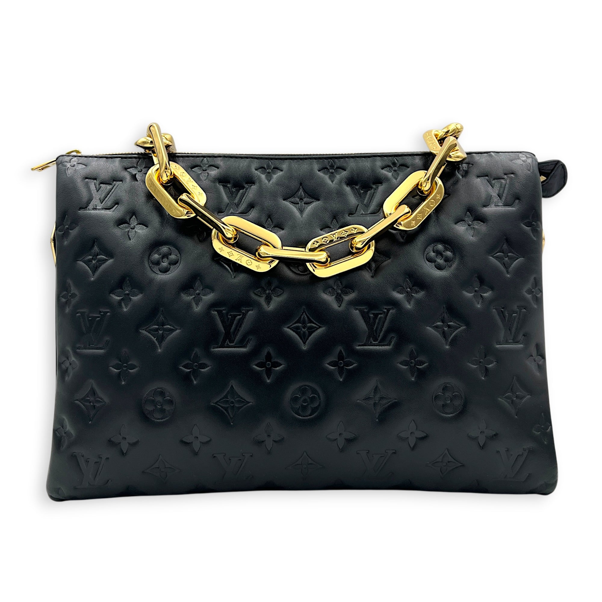 Coussin Shoulder Bag MM Black in Monogram Empreinte Leather, Gold hardware