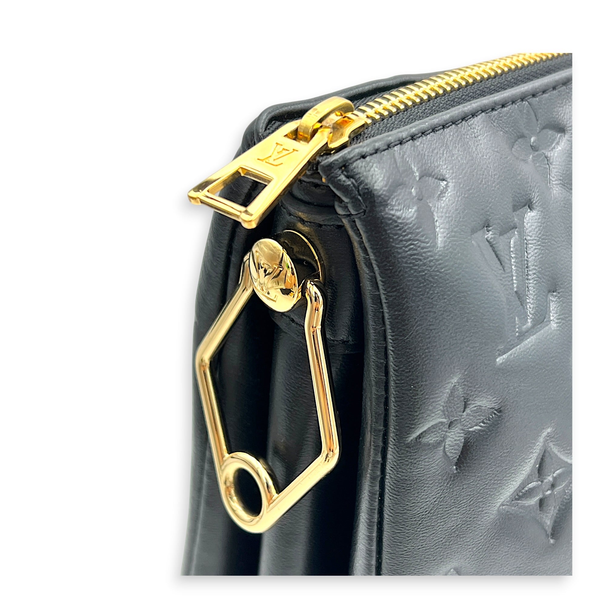 Coussin Shoulder Bag MM Black in Monogram Empreinte Leather, Gold hardware