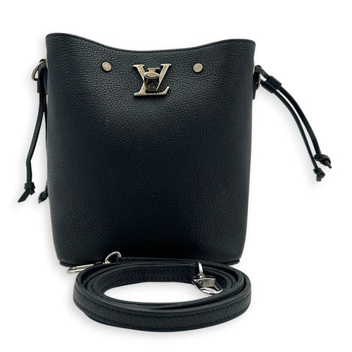 LockMe Bucket Bag Nano  Black in Taurillon Leather, Silver hardware