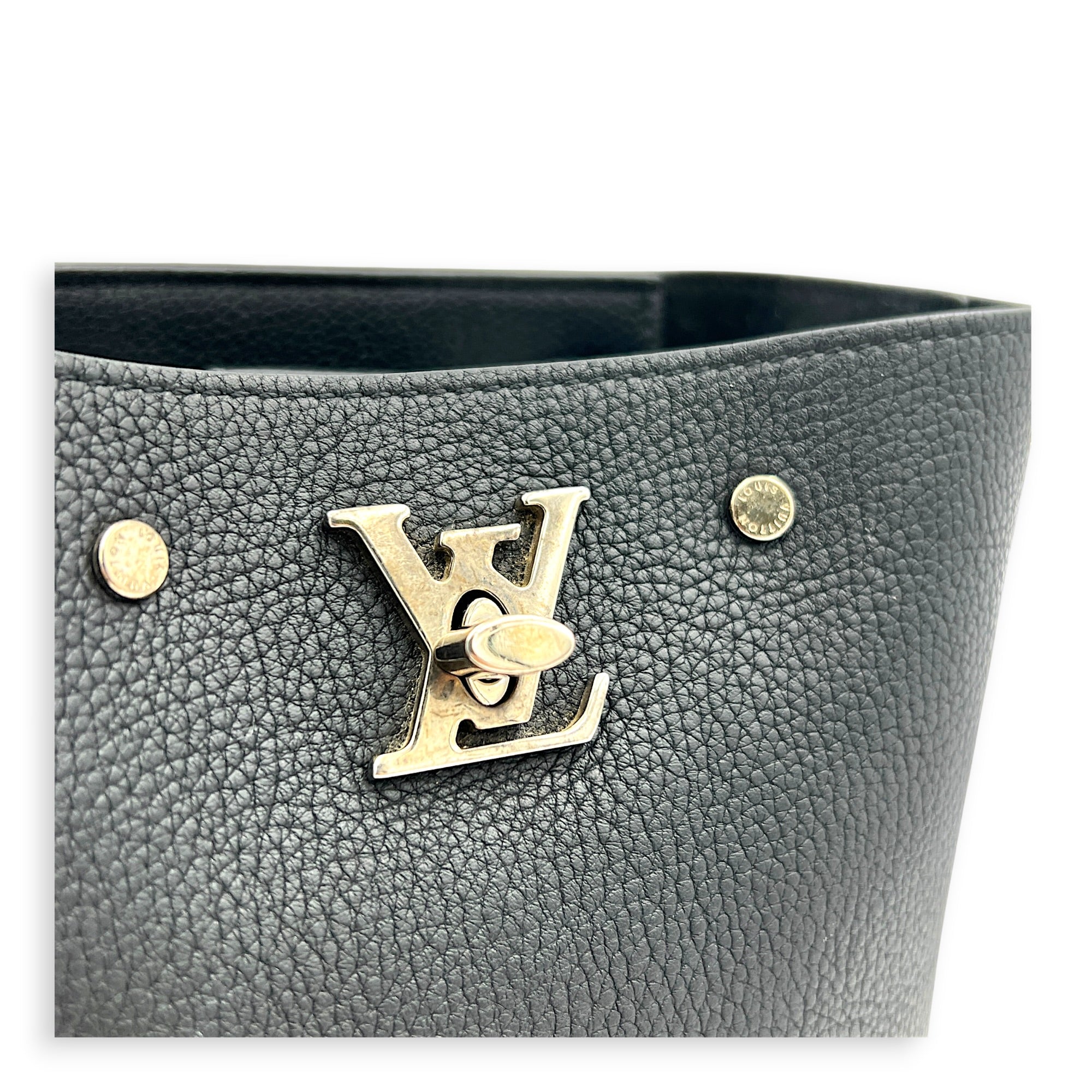 LockMe Bucket Bag Nano  Black in Taurillon Leather, Silver hardware
