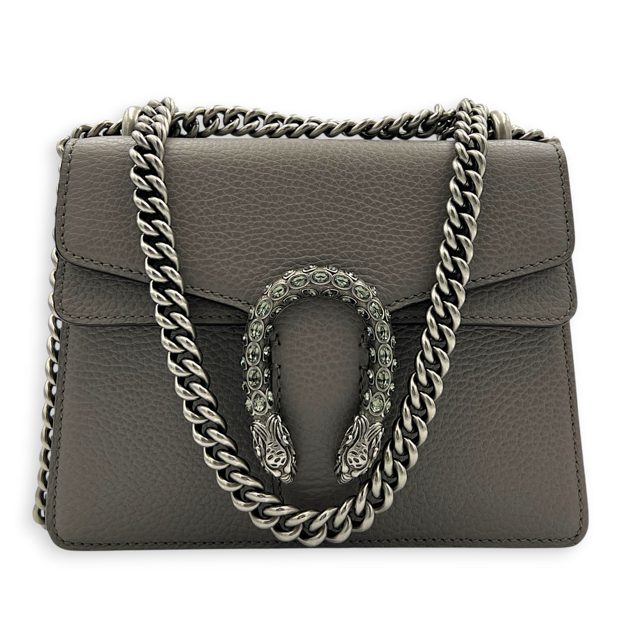 Dionysus Grey Shoulder Bag in Calfskin, Silver hardware