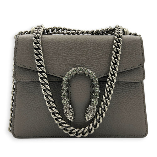 Dionysus Grey Shoulder Bag in Calfskin, Silver hardware