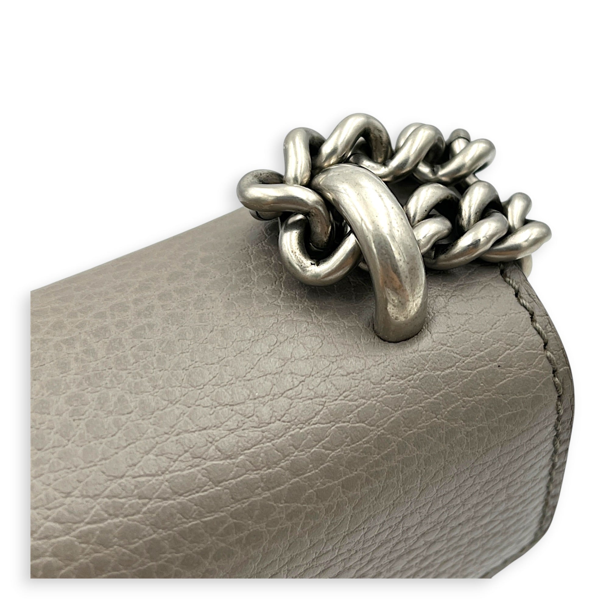 Dionysus Grey Shoulder Bag in Calfskin, Silver hardware