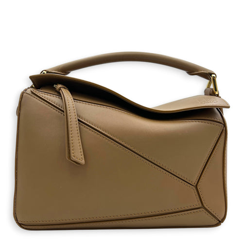 Puzzle Shoulder Bag Small Brown in Calfskin, Gold hardware